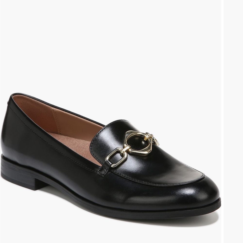Naturalizer Black Leather Loafers with Gold detail